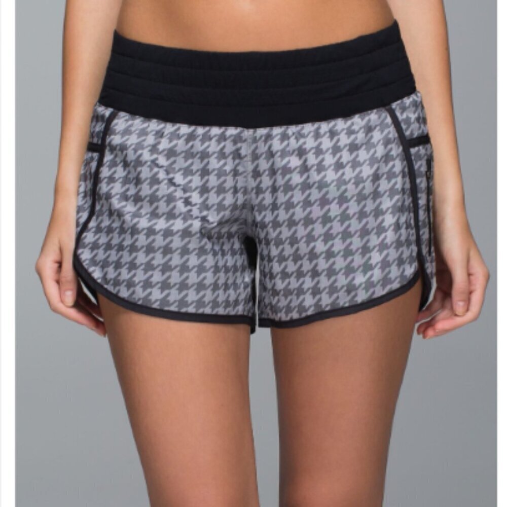 lululemon athletica Gray Houndstooth Shorts with Black Waistband